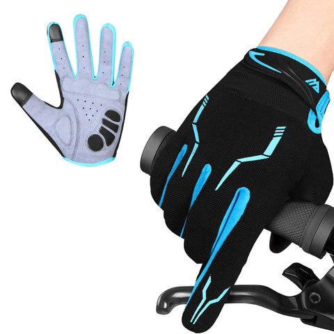 WESTWOOD FOX WFX Cycling Gloves Full Finger Mountain Bike Gloves Touchscreen MTB Gloves Padded Anti-Slip MTB Road Biking Sports Gloves for men and women (Blue, L)