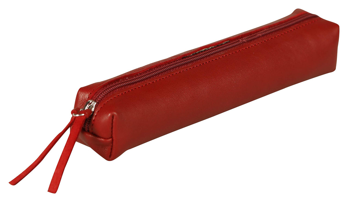 Clairefontaine - Ref 410066C - Ruby Leather Slim Pencil Case - 4 x 2.5 x 19.5cm, Made From Genuine Lambskin Leather, Metal Zip With Leather Puller - Red