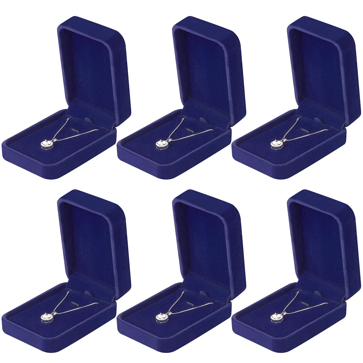LETURE 6 Pieces Velvet Jewelry Gift Boxes for Necklace Pendant Bracelet Ring Earring, Jewelry Storage Display Case for Christmas Wedding Engagement Birthday Anniversary (Pendant Box-6PCS-BLUE)