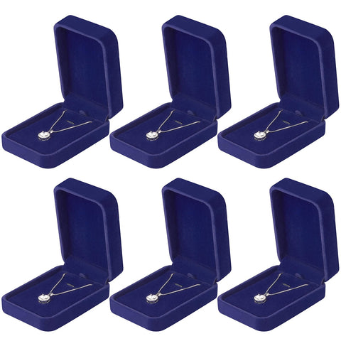 LETURE 6 Pieces Velvet Jewelry Gift Boxes for Necklace Pendant Bracelet Ring Earring, Jewelry Storage Display Case for Christmas Wedding Engagement Birthday Anniversary (Pendant Box-6PCS-BLUE)