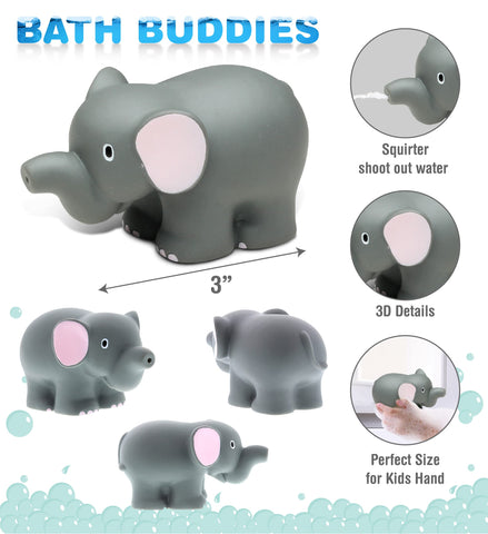 DolliBu Elephant Bath Buddy Squirter - Floating Elephant Rubber Bath Toy, Fun Water Squirting Bathtime Play for Toddlers, Soft Wild Life Animal Toy for The Bathtub, Beach & Pool for Kids - 3 Inch