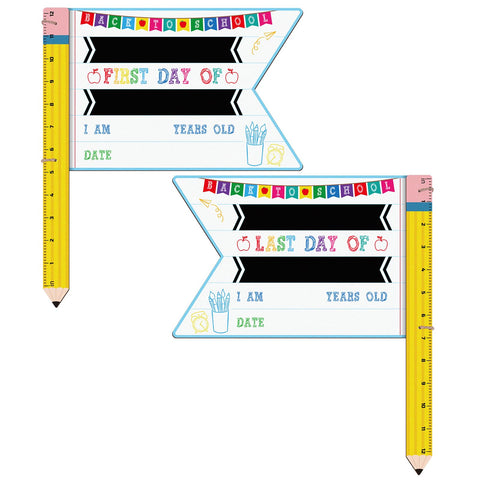 PETCEE First Day of School Sign - Flag Shape First Day of Kindergarten Sign Back to School Board Double Sided Chalkboard Photo Prop Sign for Kids Son Daughter