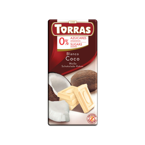 Torras No Added Sugar White Chocolate Bar with Coconut 75 g