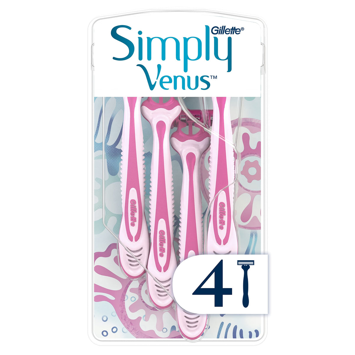 Gillette Simply Venus3 Disposable Razors with 3 Blades, Razors for Women with Moisture Strip, Smooth and Protected Skin, Pack of 4 Razors