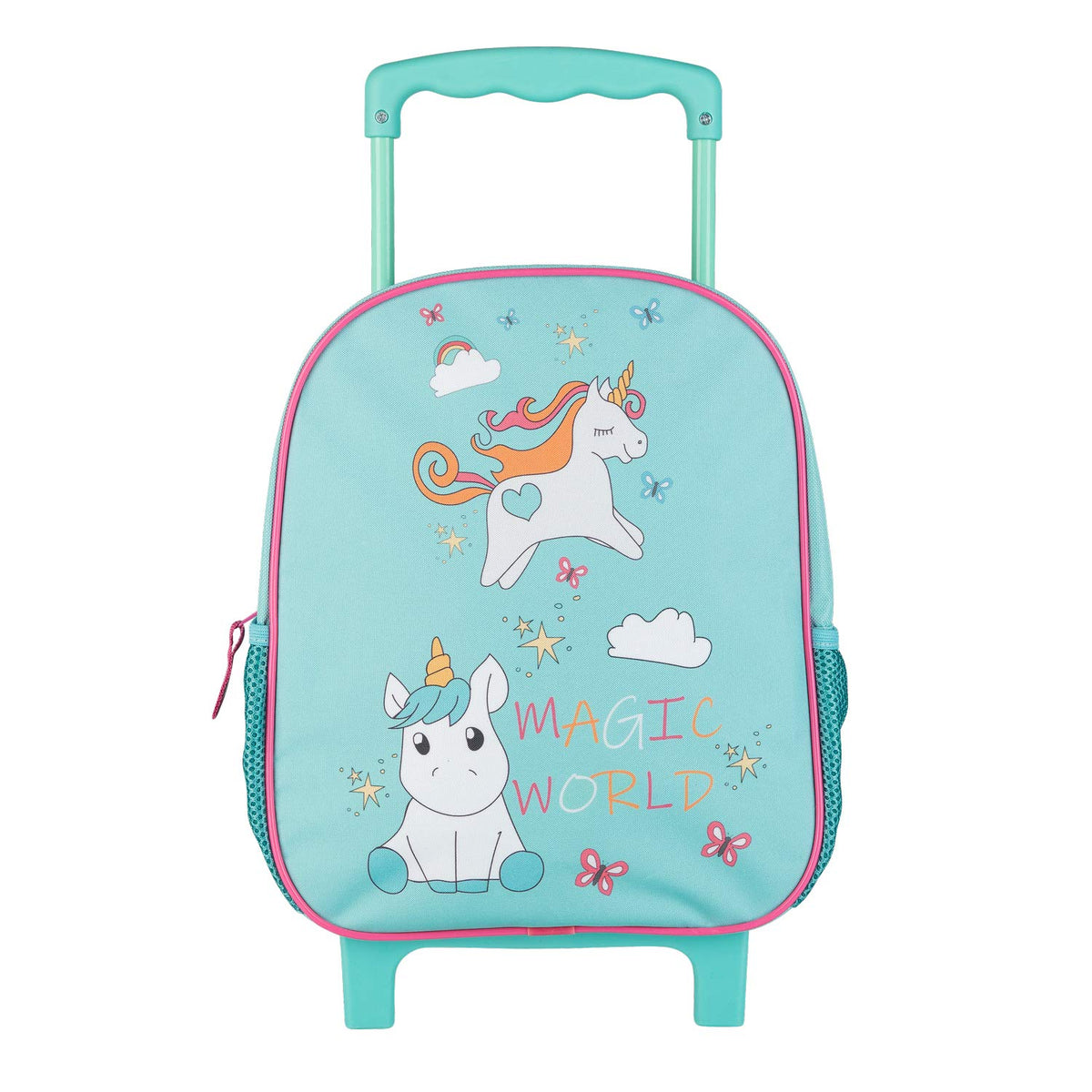 Idena Backpack Trolley with 2 Glitter Wheels for Girls, Turquoise with Magical Unicorn Motif, Hand Luggage Suitcase, School Trolley and Children's Backpack, Approx. 31 x 27 x 10 cm