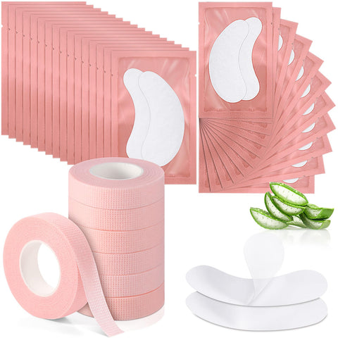 Dansib 206 Pack Eyelash Extension Tape Under Eye Patches Kit Include 200 Pairs Eye Gel Pads and 6 Rolls Breathable Fabric Eyelash Tape Adhesive Lash Extension Supplies Beauty Tools Fit Most Eye Shape