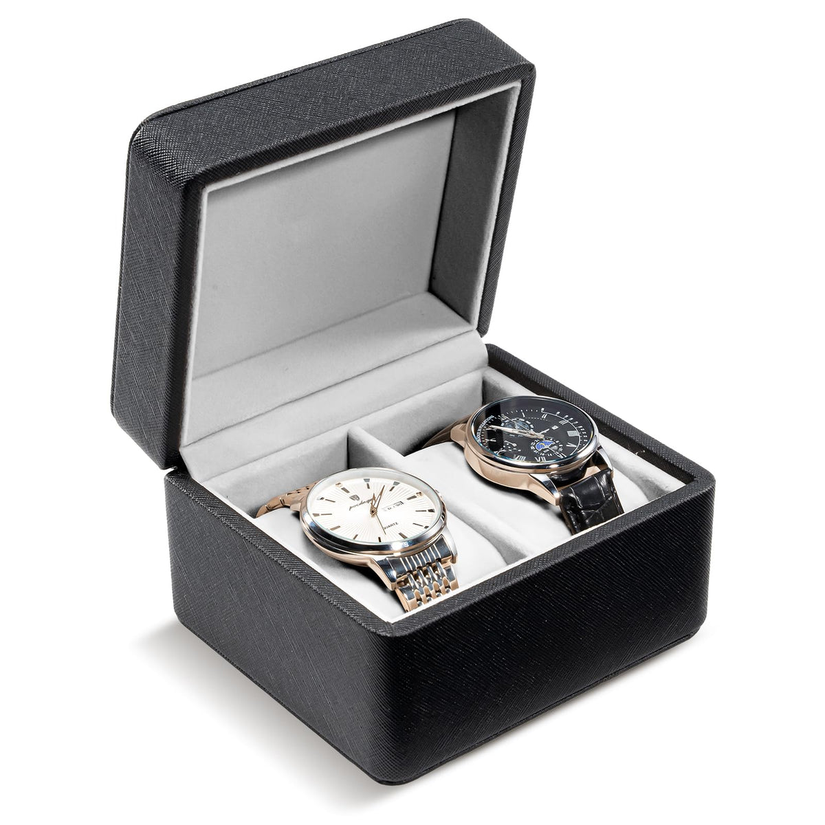 ProCase Watch Travel Case for Men Women, 2-slot PU Leather Travel Watch Box, Shockproof Watch Carrying Case for Travel, Watch Gifts Box With Pillow for Birthdays Anniversary Christmas -2 Slot, Black