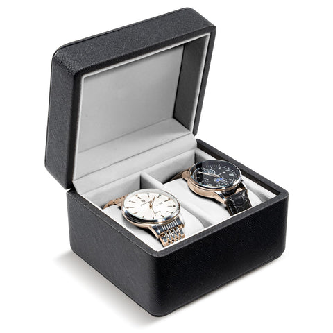 ProCase Watch Travel Case for Men Women, 2-slot PU Leather Travel Watch Box, Shockproof Watch Carrying Case for Travel, Watch Gifts Box With Pillow for Birthdays Anniversary Christmas -2 Slot, Black