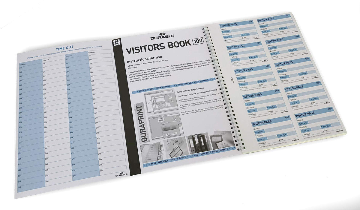 Durable 146465 Visitor Book 100 Refill, 100 Perforated 90 x 60 mm Visitor Badge Inserts