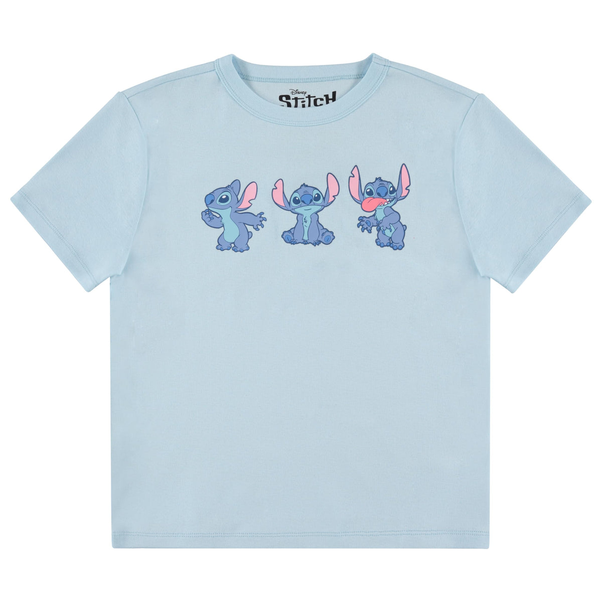 Disney Ladies Lilo and Stitch Shirt - Ladies Classic Lilo and Stitch Ribbed Fashion Tee Lilo and Stitch Short Sleeve Ribbed T-Shirt (Light Blue, X-Large)