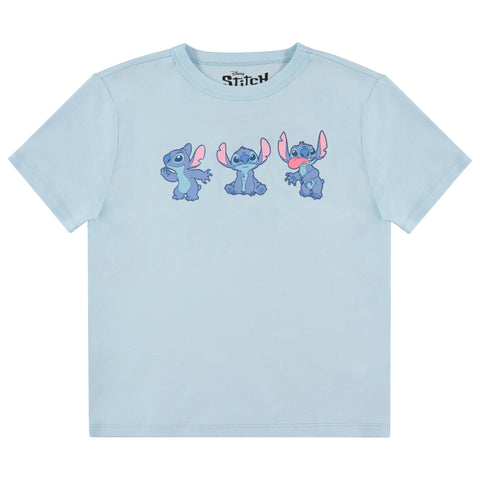 Disney Ladies Lilo and Stitch Shirt - Ladies Classic Lilo and Stitch Ribbed Fashion Tee Lilo and Stitch Short Sleeve Ribbed T-Shirt (Light Blue, X-Large)