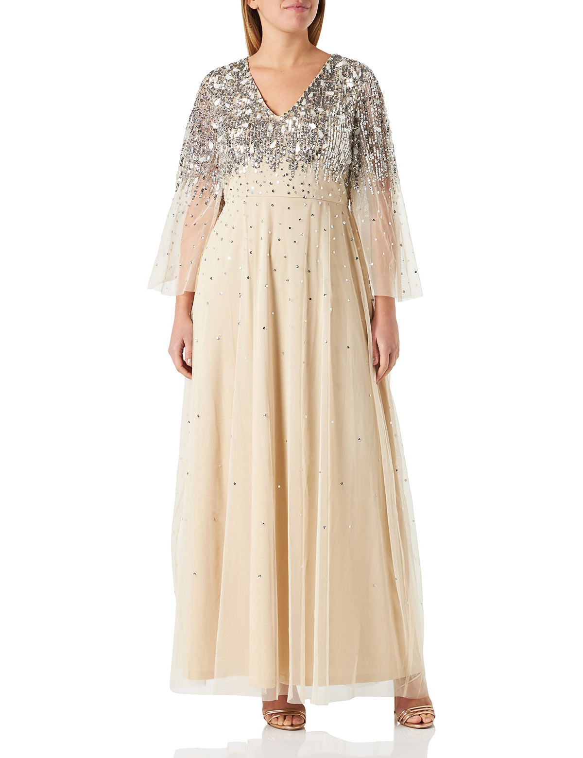 Amelia Rose Women's Sequin Embellished Dress Special Occasion, Cream, 12