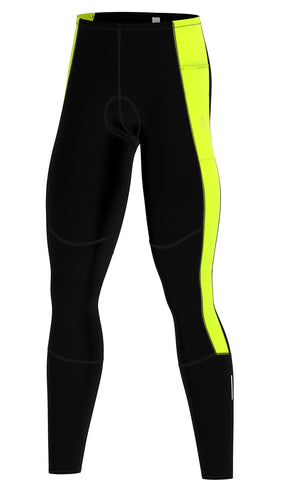 DHERA Men's Thermal Cycling Tights with Cold Protection, Padded Lightweight Bike Leggings Four-Way Stretch Convenient Pocket and Safety Reflector, Fluorescent Yellow - L