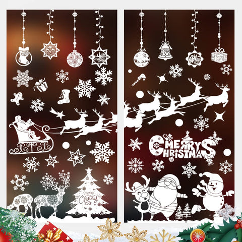 Window Stickers Christmas Self-Adhesive Christmas Window Stickers Reindeer Snowflakes Window Decoration White Static Adhesive PVC for Windows Glass Decoration Christmas Decoration Reusable