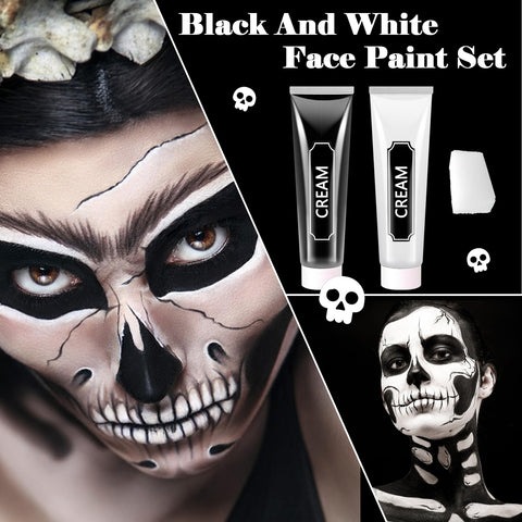 2 Pcs Black White Face Paint Set,Halloween White Face Body Paint Makeup Kit for Adults,Face Painting Kit for Joker Skull Skeleton Cosplay Zombie SFX Clown Makeup Kit with Sponge