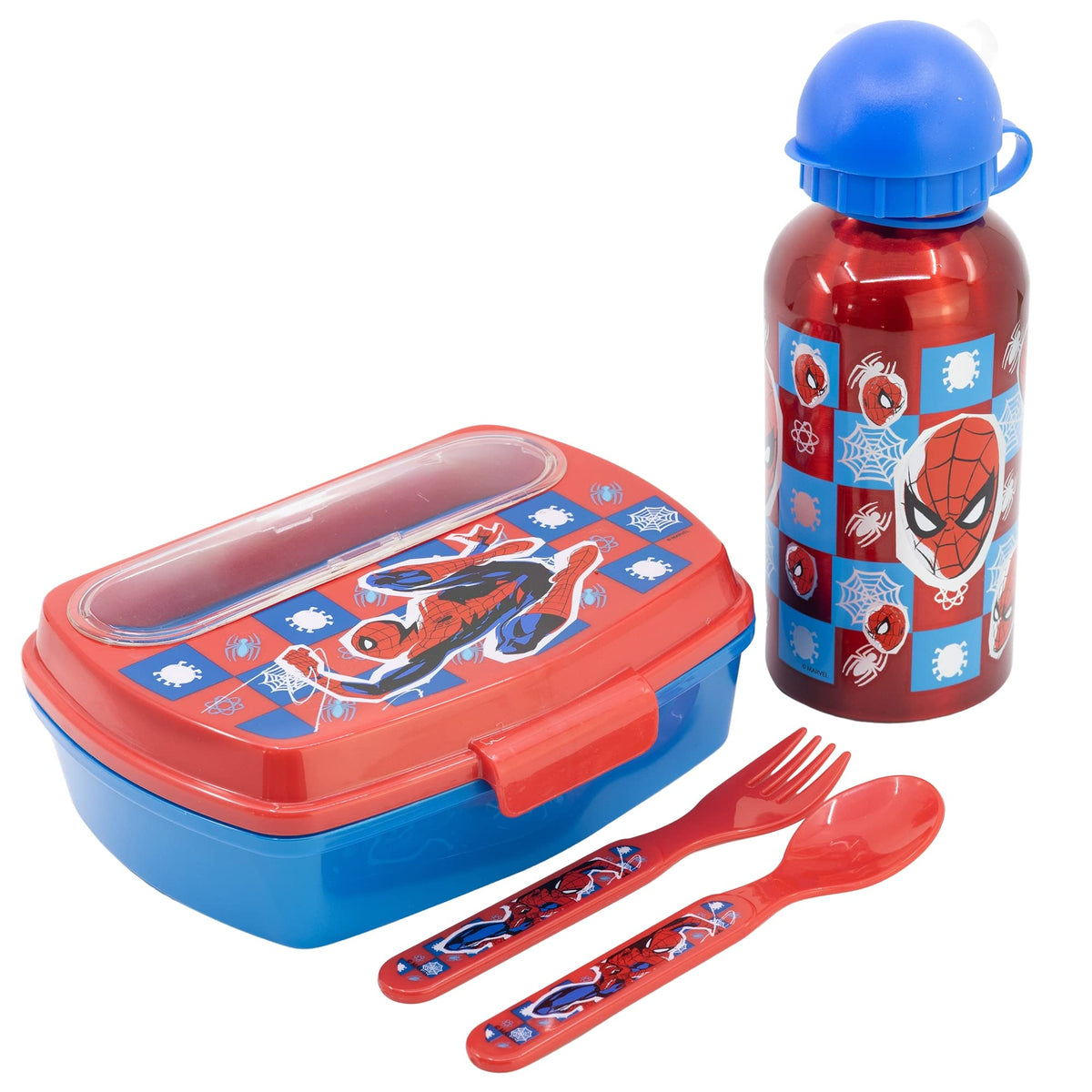 Stor Urban Starter Set with 400 ml Aluminium Bottle and Lunch Box with Cutlery Spiderman Midnight Flyer
