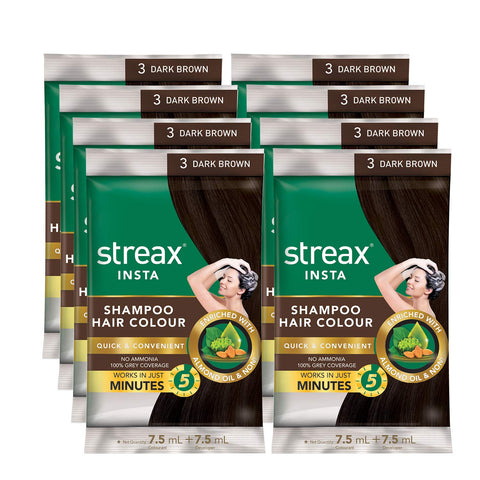 Streax Insta Hair Colour Dark Brown colour 15 ML PACK (5 PACK)
