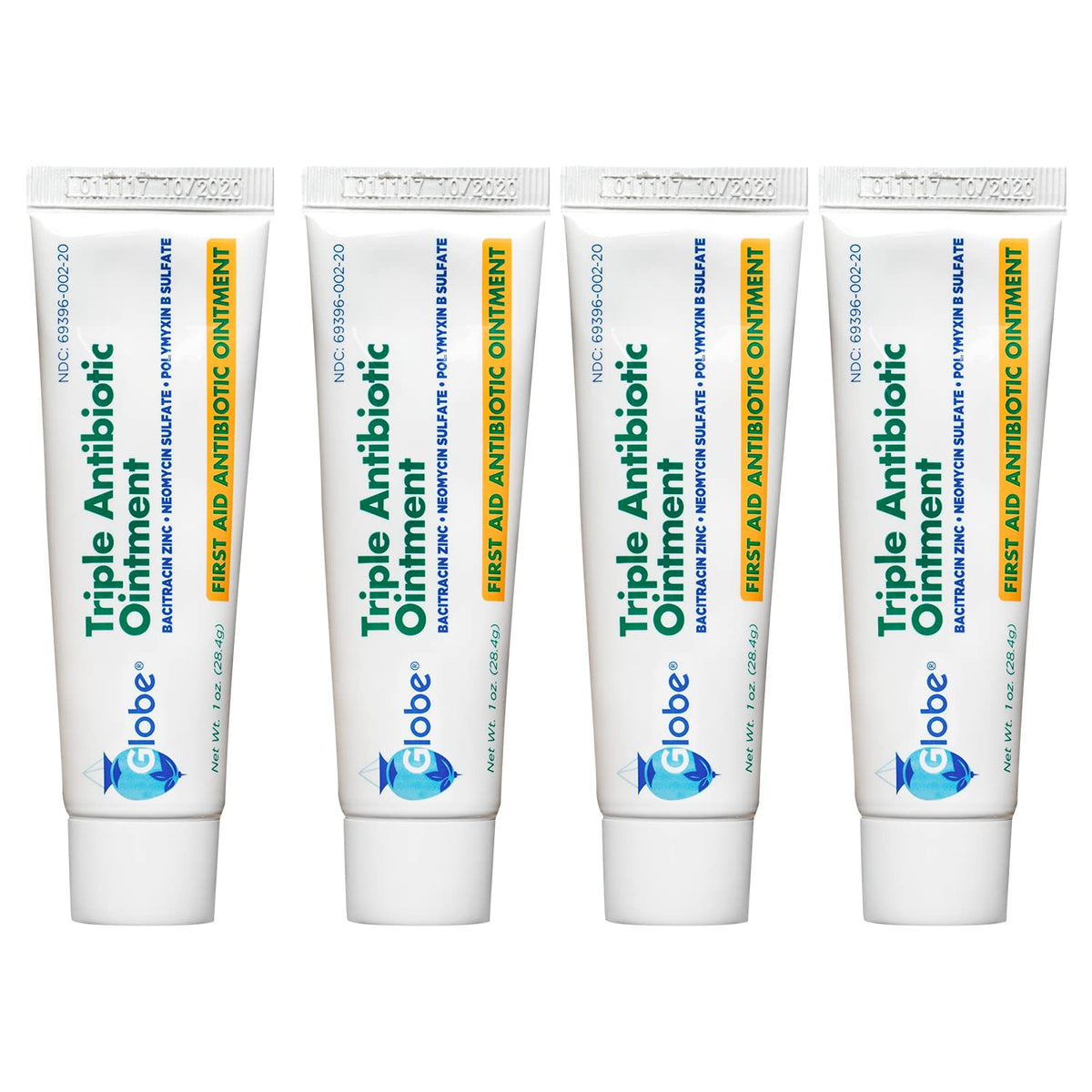Globe (4 Pack) Triple Antibiotic First Aid Ointment, 1 oz, 24-Hour Infection Protection, Wound Care Treatment for Minor Scrapes, Burns and Cuts