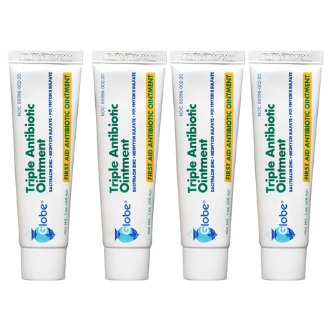 Globe (4 Pack) Triple Antibiotic First Aid Ointment, 1 oz, 24-Hour Infection Protection, Wound Care Treatment for Minor Scrapes, Burns and Cuts