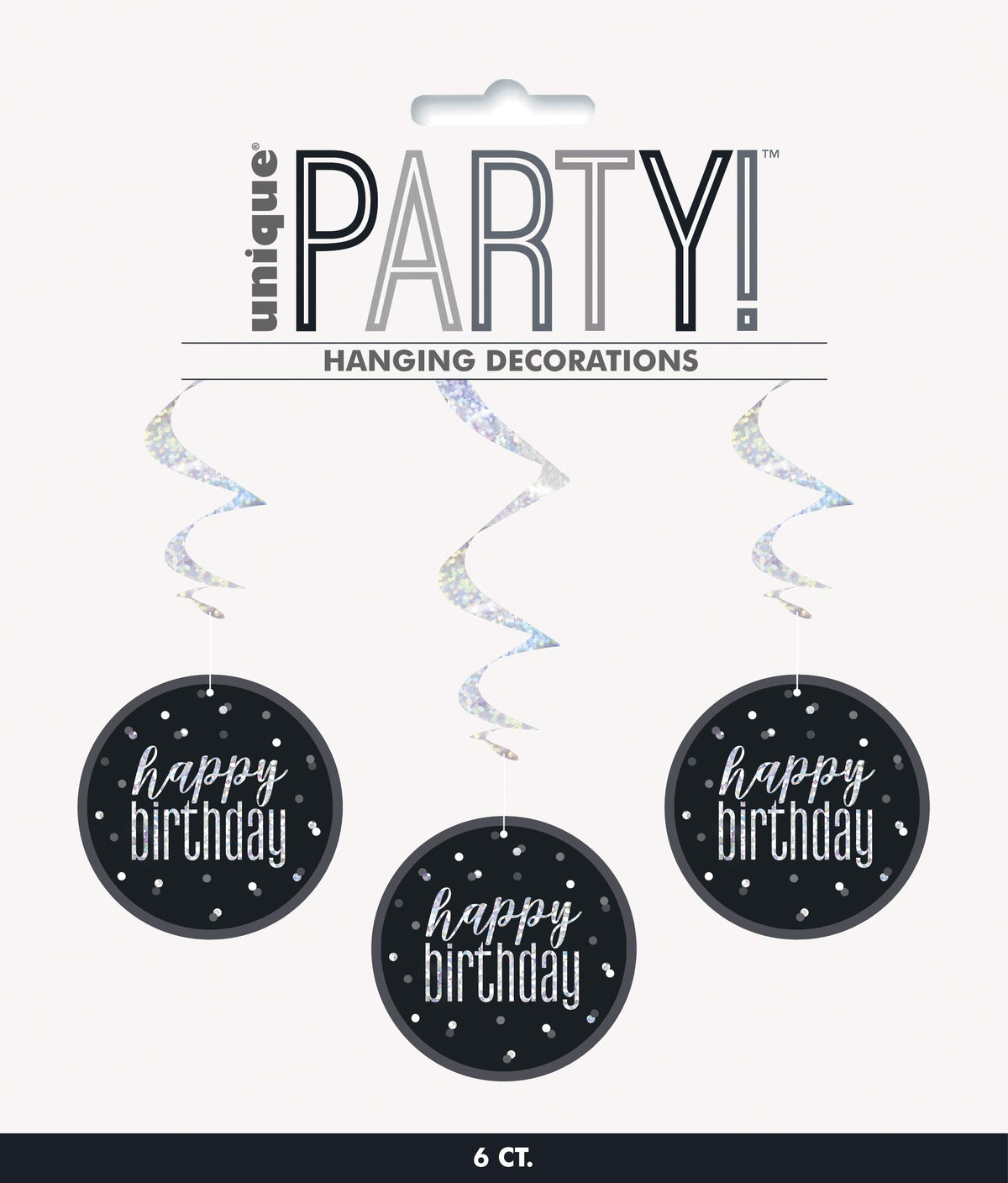 Unique 83780 Black Prismatic Birthday Hanging Decorations,32" 6 Pcs, Happy