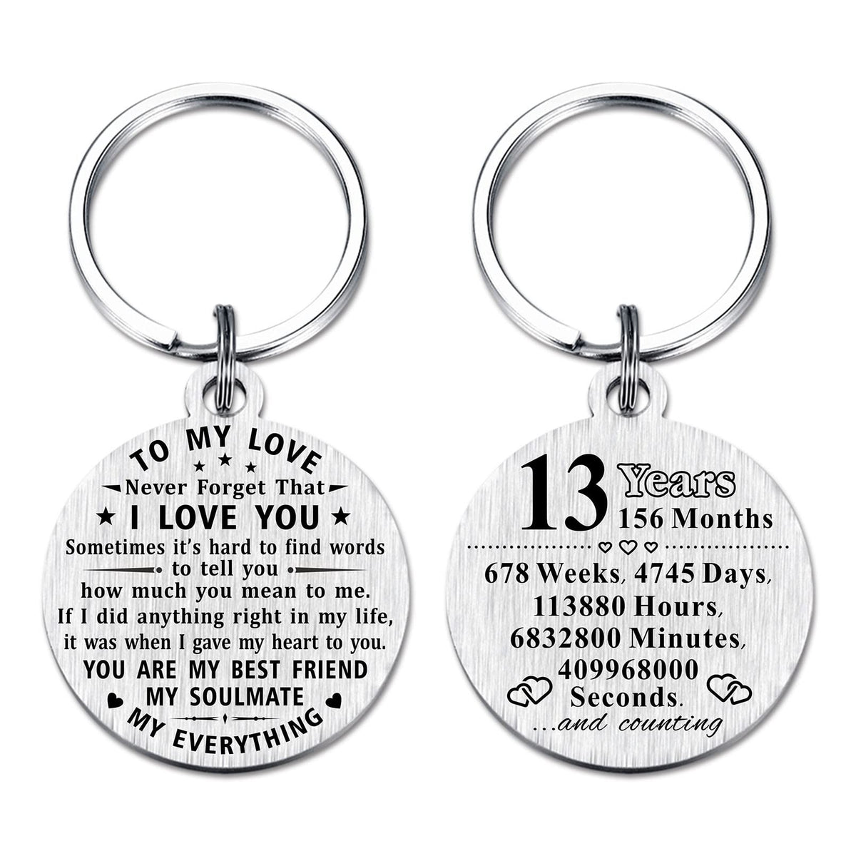 ABBNT 13th Anniversary Keychain Gifts - Steel Engraved 13 Year Anniversary Decorations - Happy Thirteen Year Anniversary for Men Husband Women Wife