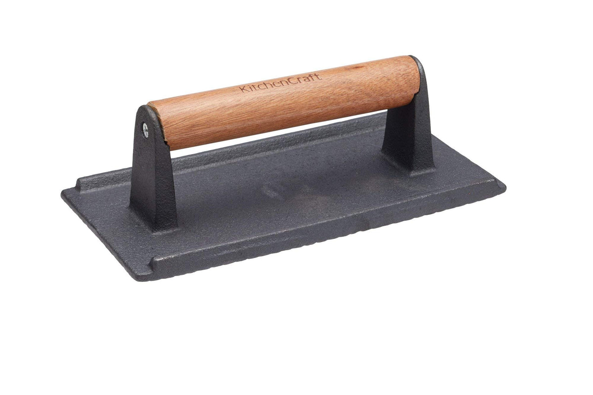 KitchenCraft Cast Iron Bacon Press, Grill BBQ Burger Press, Steak Weight, 21 x 11 cm (8.5" x 4.5"), Black