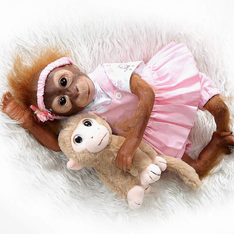 iCradle New 21INCH 52CM Reborn Baby Monkey Handmade Detailed Paint Newborn Doll Collectible Art Toy for Ages 3+ (Pink)