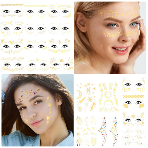 Dansib 32 Sheets Glitter Butterfly Face Temporary Tattoos Stickers for Girls Metallic Freckle Face Tattoo Wings Flowers for Kids Women Halloween Makeup Dancer Costume Party Favors