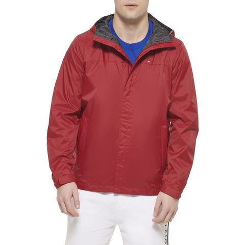 Tommy Hilfiger Men's Waterproof Breathable Hooded Jacket Raincoat, Red, M UK