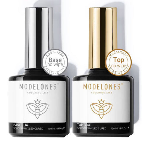 Modelones Gel Top Coat and Base Coat, 2Pcs 10ml Gel Nail Polish No Wipe Top and Base Coat Set, Glossy Shine Long Lasting LED Soak Off For Home DIY and Nail Salon