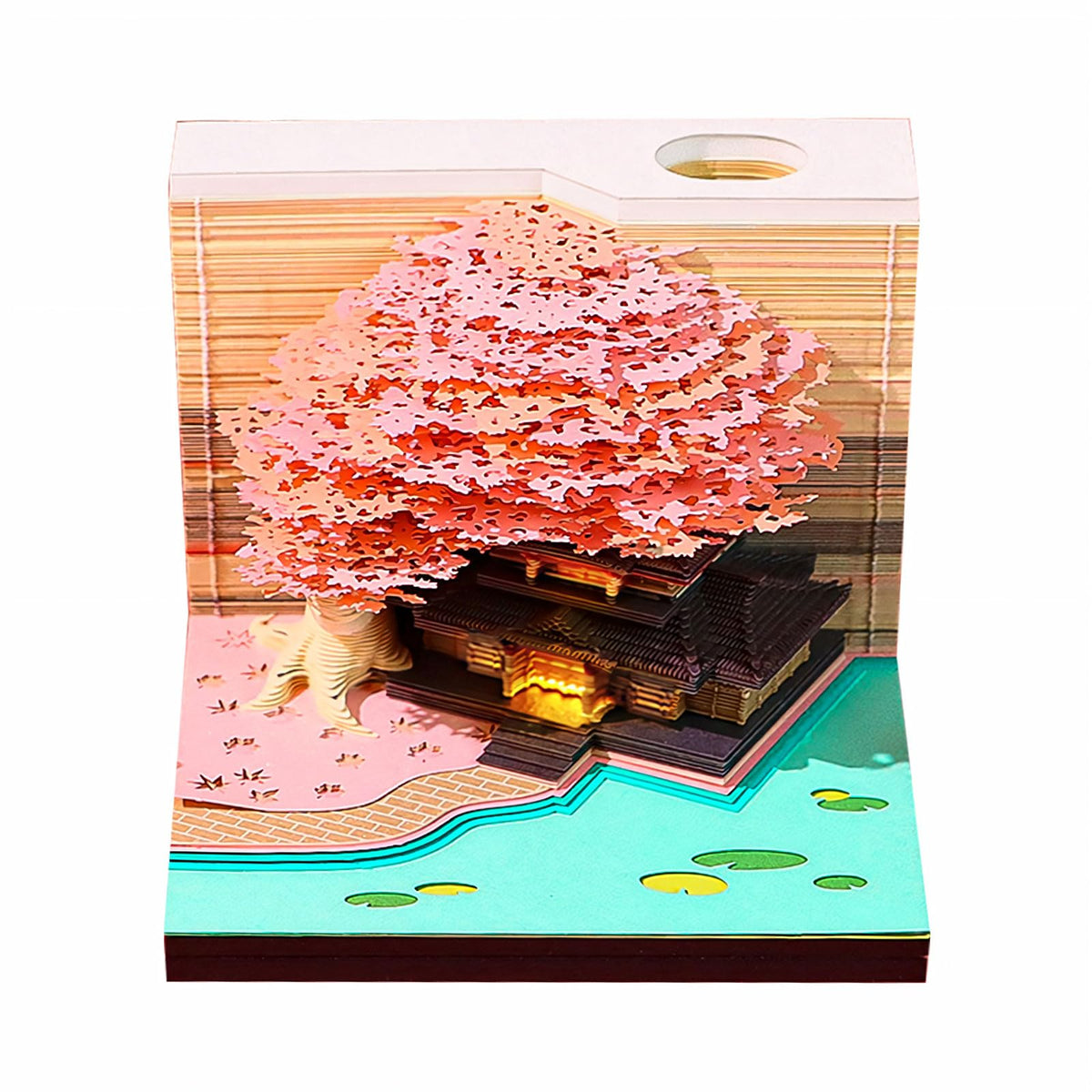 TOPCHANCES Time Piece Calendar Tree House 3D Self-Stick Notes Tree House with Light,Tear Off Paper Christmas Tree, for Christmas Housewarming Desktop Decoration (With Calendar & Light)