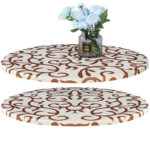 SHUOJIA Round Tablecloth, Elastic Edged Vinyl Round Fitted Tablecloth,Stain Resistant Polyester Table Cover for Dinning Room Kitchen Picnic Party (Brown,100cm Round)