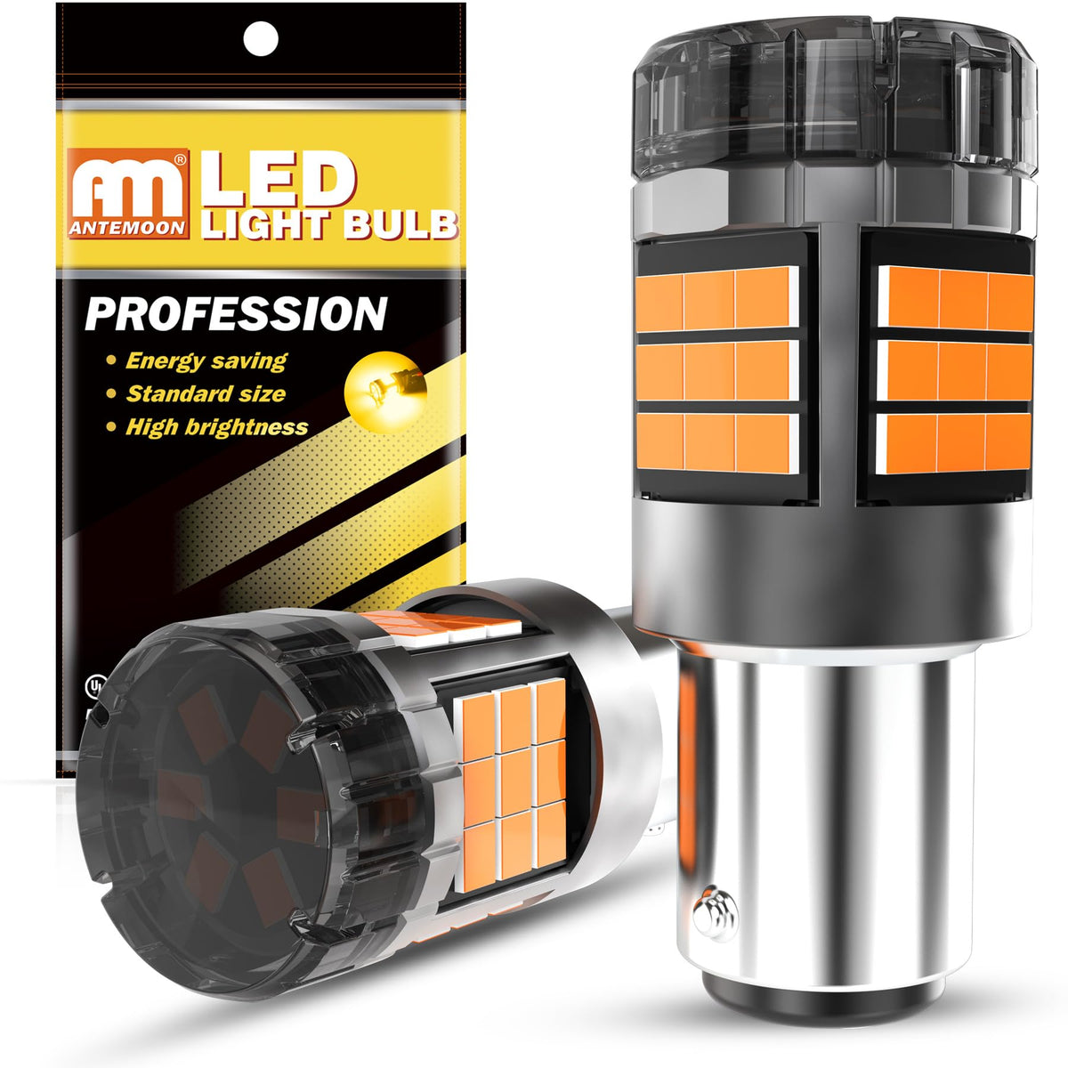ANTEMOON P21/5W 1157 BAY15D LED Bulb Canbus Error Free Super Bright 5000LM Amber Yellow 12V 24V 1016 2057 2357 Car Replacement Bulbs for Backup Reverse Parking Tail Brake Turn Signal Light, Pack of 2