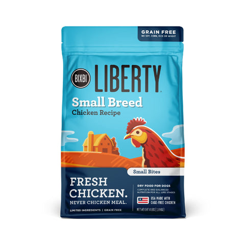 BIXBI Liberty Small Breed Grain Free Dry Dog Food, Chicken, 4 lbs - Fresh Meat, No Meat Meal, No Fillers - Gently Steamed & Cooked - No Soy, Corn, Rice or Wheat for Easy Digestion - USA Made