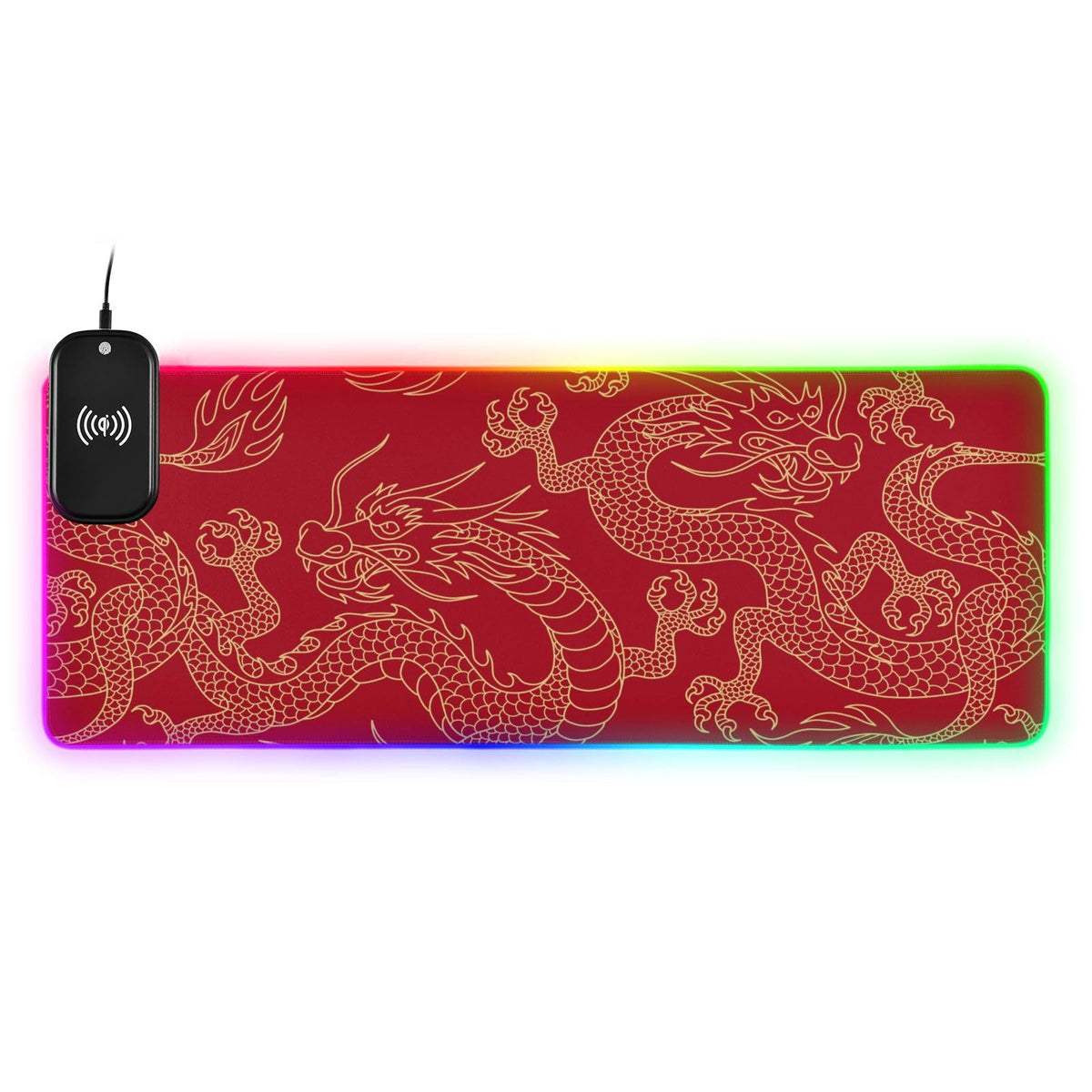 Chinese Dragon Wireless Charging Mouse Pad for Mobile Phone Extra Large Gaming Mousepad with 13 Lighting Modes Mouse Mat for Gaming MacBook Laptop Desk Home Office