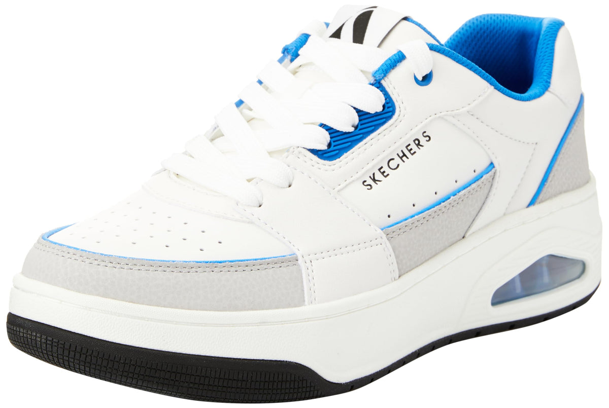 Skechers Men's Sneaker Trainers, White and Grey Leather Duraleather Blue M, 7.5