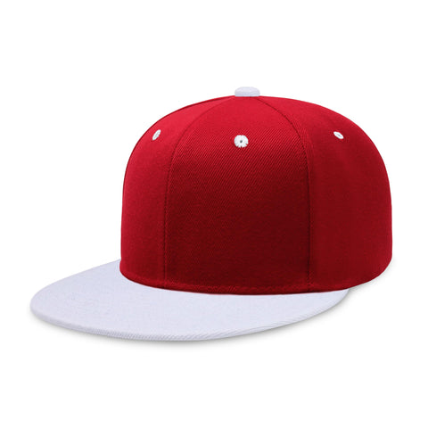 CHOK.LIDS Flat Bill Visor Classic Snapback Hat Blank Adjustable Brim High Top End Trendy Color Style Two Tone Baseball Cap (Red/White)