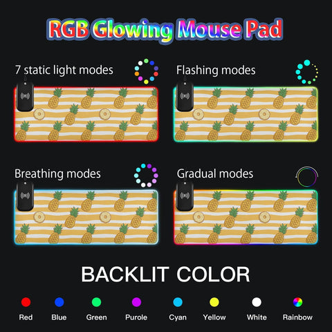 Cute Pineapple Wireless Charging Mouse Pad for Mobile Phone Extra Large Gaming Mousepad with 13 Lighting Modes Mouse Mat for Office Home Gaming MacBook PC Laptop Desk