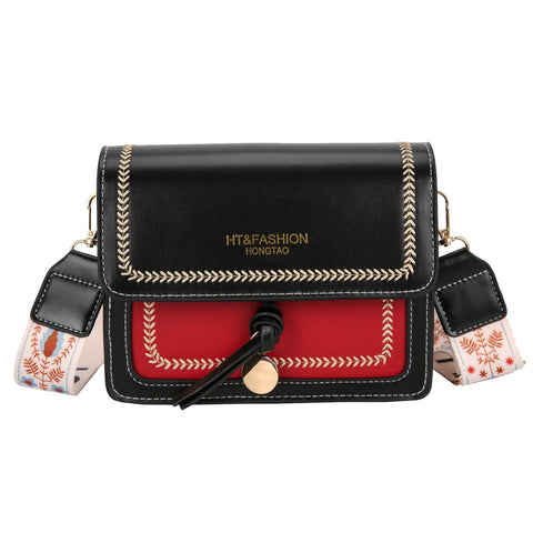 Huwzder Guitar Strap Color-Block Crossbody Bags for Women Cute Designer Handbags Trendy Cross Body Purse Leather Shoulder Bag (Black)