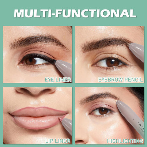 4-in-1 Travel Makeup Pen-Brown Eye Liner/Eyebrow Pencil in Dark Brown,Eyeshadow in Brown, Lip Liner/Blush in Mauve,Highlighter in White,Face Multi-Functional Travel Size Makeup Pen