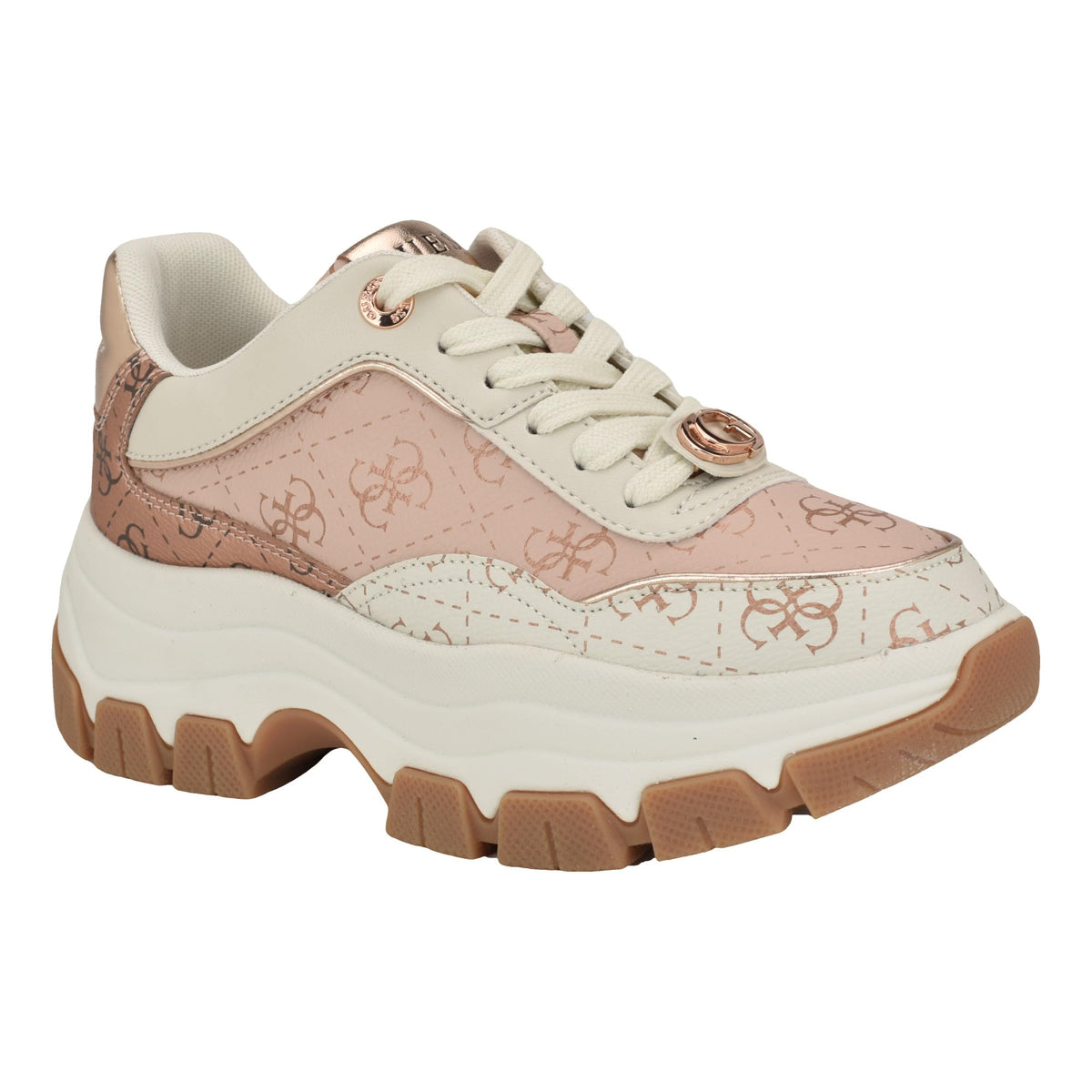 Guess Women's BERRETT Sneaker, Light Pink Logo Multi 680, 5