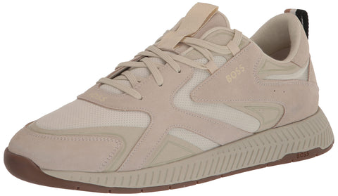 BOSS Men's Mesh Mix Running Sneakers, Light Beige, 13