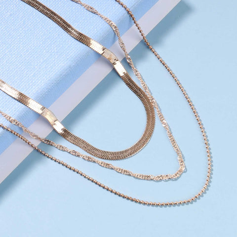 Yheakne Punk Layered Chain Necklace Gold Flat Snake Chain Necklace Choker Vintage Herringbone Necklace Stacking Chunky Necklace Chain Jewelry for Women and Girls Gift
