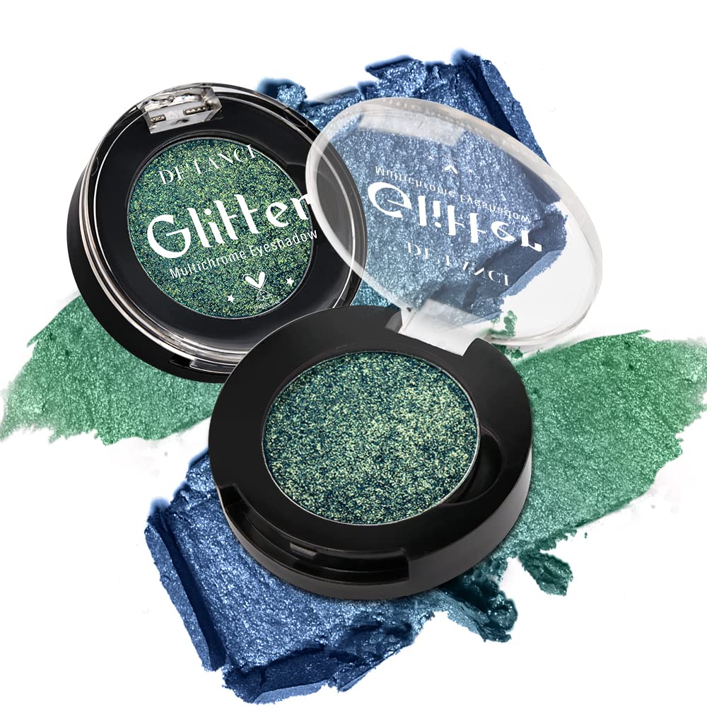 Green Glitter Shimmer Eyeshadow Palette for Eyes Makeup,Multichrome Holographic Eyeshadows Palette,Smooth Vibrant Pigment Powder,Long Lasting With No Creasing,Blue To Green,Talc Free & Cruelty Free