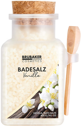 Brubaker Bath Salts 400 g - Vanilla Scent - Bath Additive with Natural Extracts - Wellness Bath for Relaxation, Recreation and Body Care with Practical Wooden Measuring Spoon