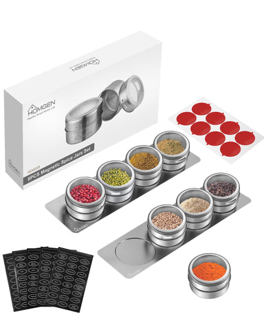 HOMGEN 8 Pack Magnetic Spice Jars Set Stainless Steel Magnetic Spice Containers 100ml/3.4oz Magnetic Spice Jars for Fridge BBQ Magnet Spice Tins Set Magnetic Spice Pots with Lids for Kitchen