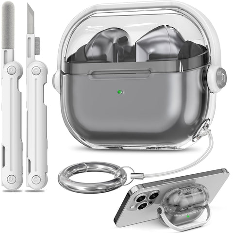 ?with Safety Lock? for Samsung Galaxy Buds 3 Case/Galaxy Buds 3 Pro Case,TPU Clear Case Cover Compatible with Samsung Galaxy Buds3 Pro with Cleaner with Keychain for Men for Women, Clear+White