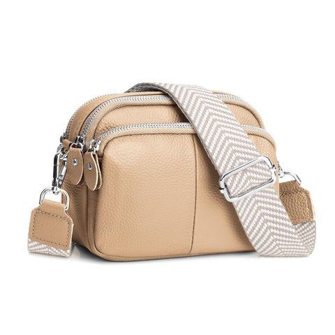 befen Genuine Leather Small Camera Crossbody Purse for Women Cross Body Bags with Cell Phone Pocket Tan Beige