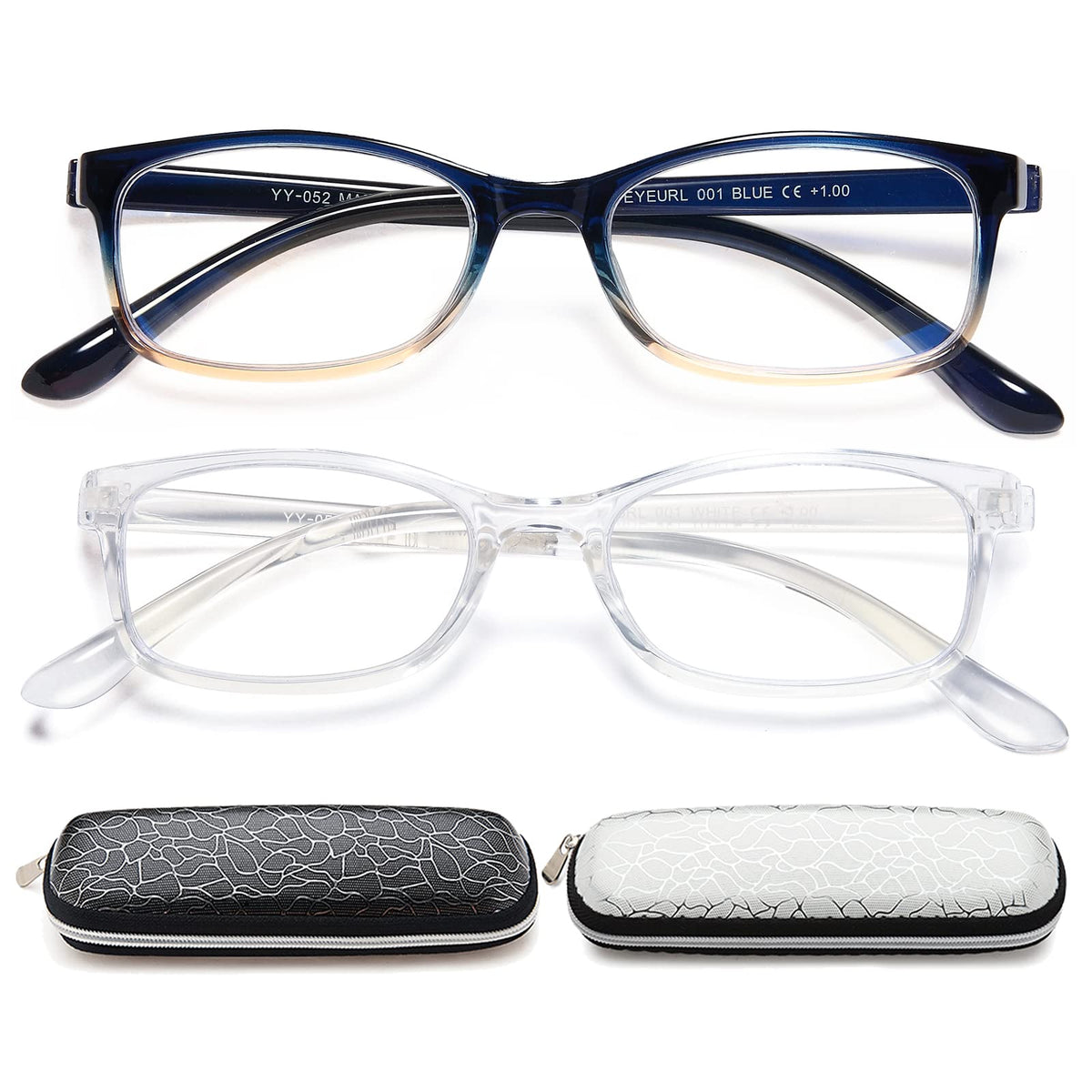 EYEURL 2 Pack Reading Glasses for Women Men, Blue Light Blocking Lightweight TR90 Readers Filter Glare/UV Rays/Eyestrain, 3.00