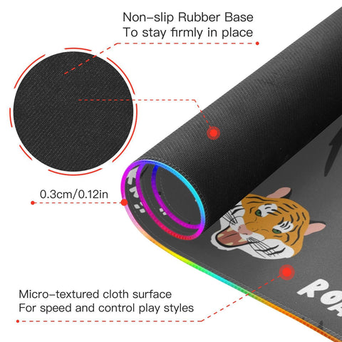 Cute Tiger Gray Wireless Charging Mouse Pad for Mobile Phone Extra Large Gaming Mousepad with 13 Lighting Modes Extended Desk Mat for Office Home Gaming MacBook PC Laptop Desk